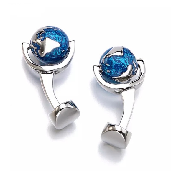 Rotating Blue World Globe Cufflinks - Picture 3 of 16